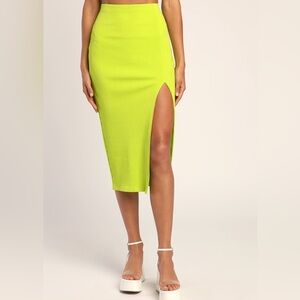 Lulus Neon Green High-Slit Skirt